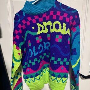 Authentic Vintage 80s/90s Obermeyer Multicolor neon retro Cowl apres ski Sweater